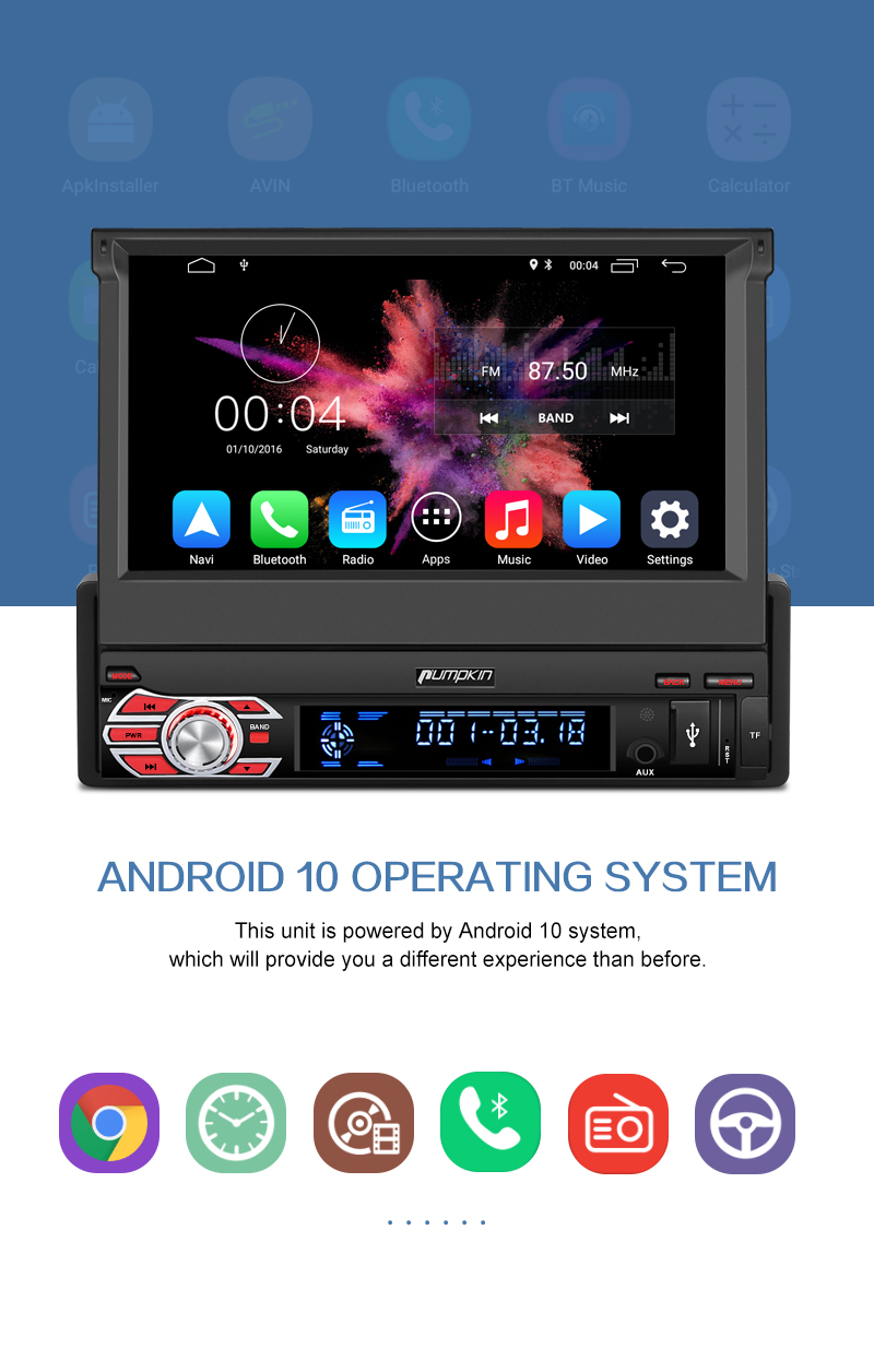 Pumpkin 7" Android 10.0 Autoradio 1 DIN GPS Navigation
