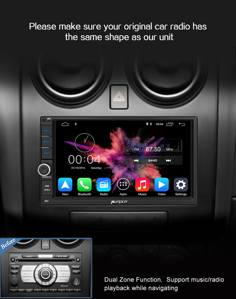 Pumpkin Doppel DIN Android 10.0 Autoradio GPS Navi USB
