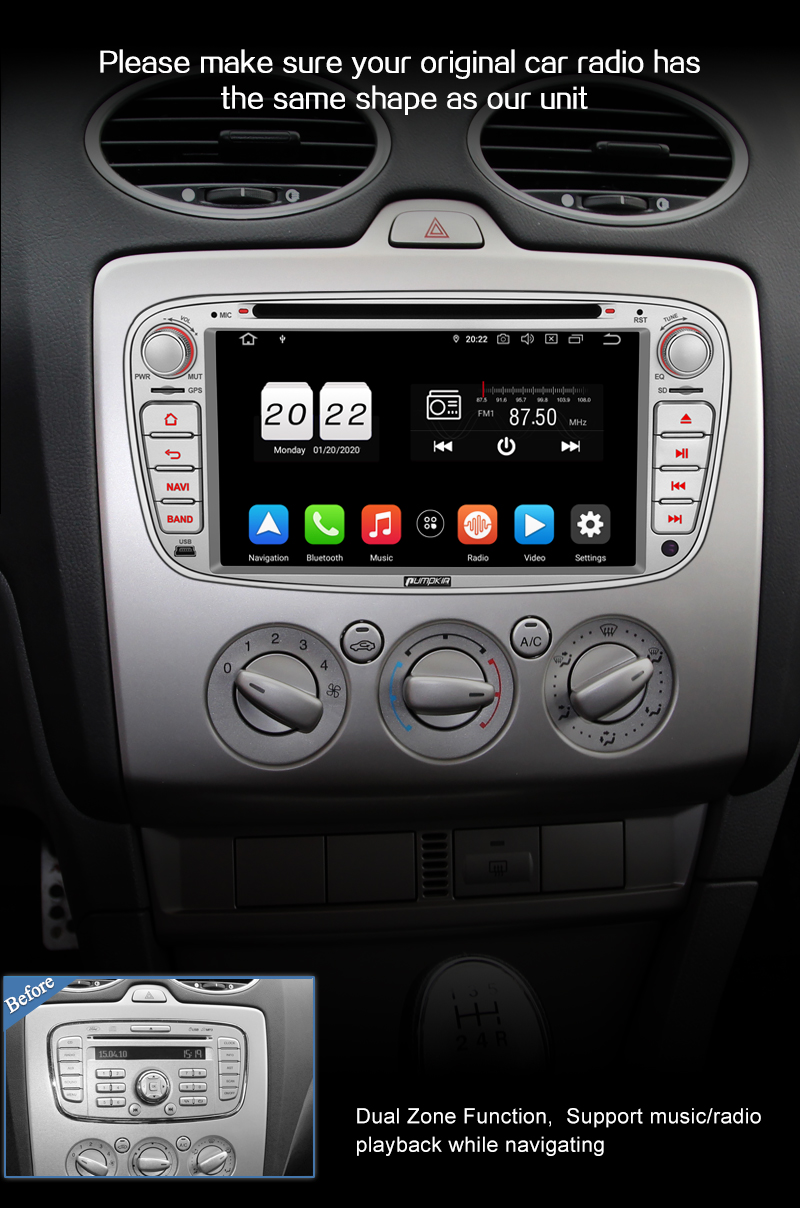 Pumpkin Android 10 Autoradio 2 DIN GPS Navi DVD Für Ford